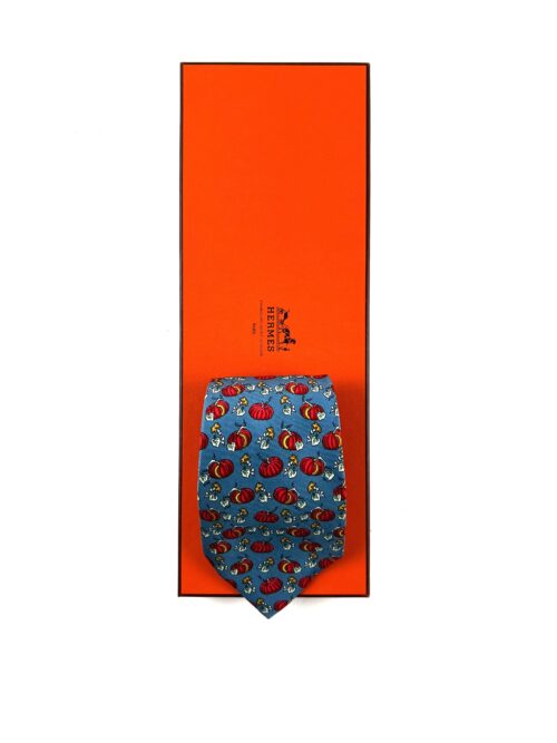 Hermes blue silk tie