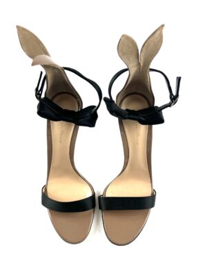 Gianvito Rossi patent taupe bow tie bunny heels