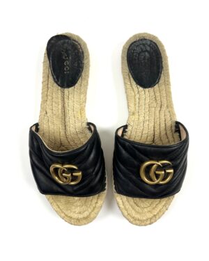 Gucci black quilted leather GG Marmont espadrille Slides
