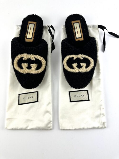 Gucci black lammy slides
