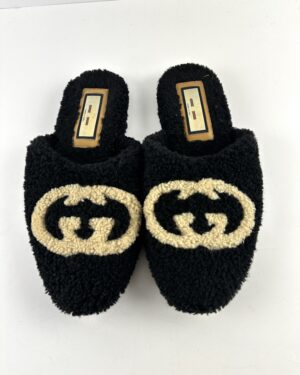 Gucci black lammy slides
