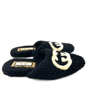 Gucci black lammy slides