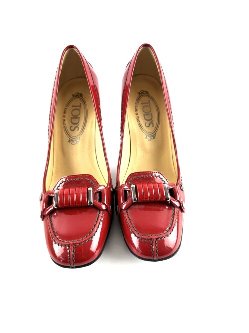 Tod's heeled moccasin red patent leather