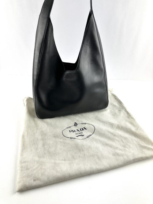 Prada dark blue leather hobo bag