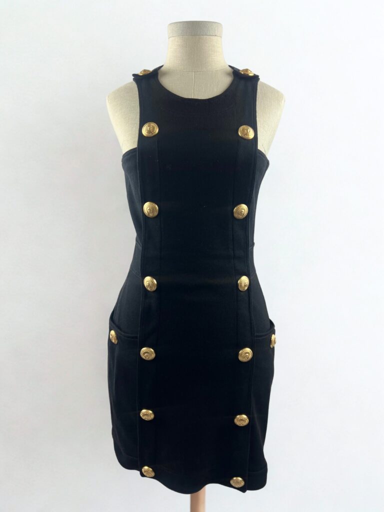 Balmain black gold button mini dress